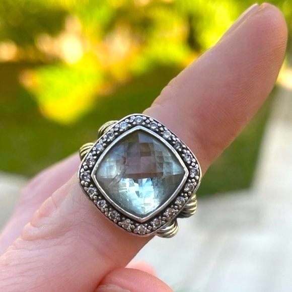 925 David Yurman ring 
0.24 carat Prasiolite and Diamonds sz 6 Nordstrom - Picture 1 of 11
